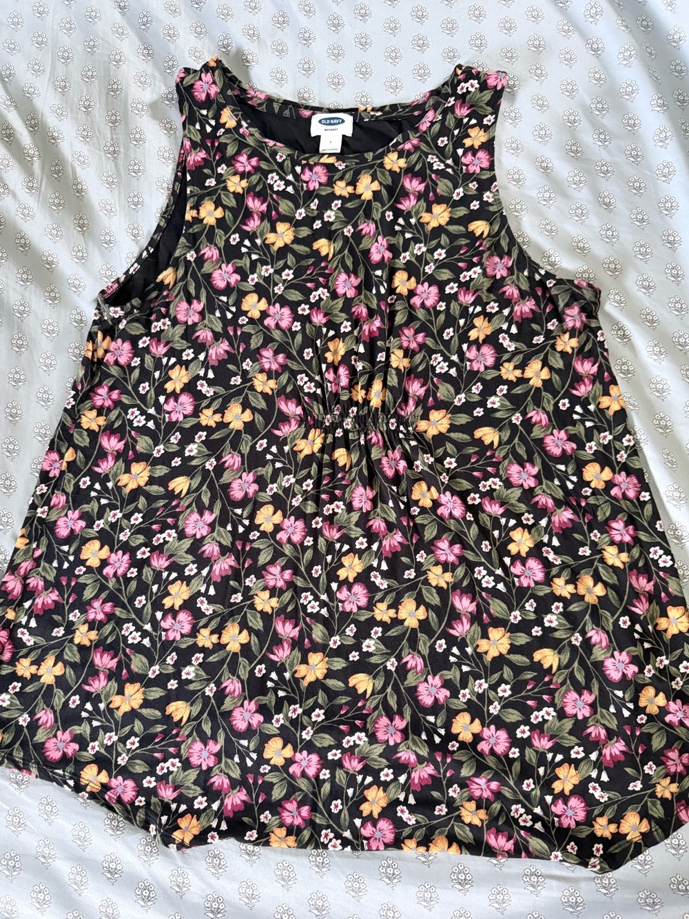 Old Navy Maternity Floral Sleeveless Tank Top - Black Floral with ruching